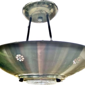 Gran luz de techo semiempotrada atómica vintage de mediados de siglo ~ 16&quot; de diámetro ~ luz de platillo retro de alrededor de 1960 ~ luz de montaje empotrado de disco ~ recableada