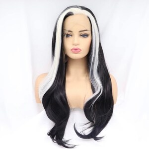 22 Black & White split dye Natural straight LaceFront wig ARRIVES NEW Perfect for Cruella Deville or Cosplay costumes image 3