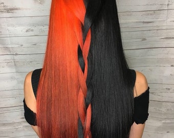 24 Orange Black 2 Tone Split Dye Straight Lace Front Wig Etsy 24 Orange Black 2 Tone Split Dye Straight Lace Front Wig Etsy