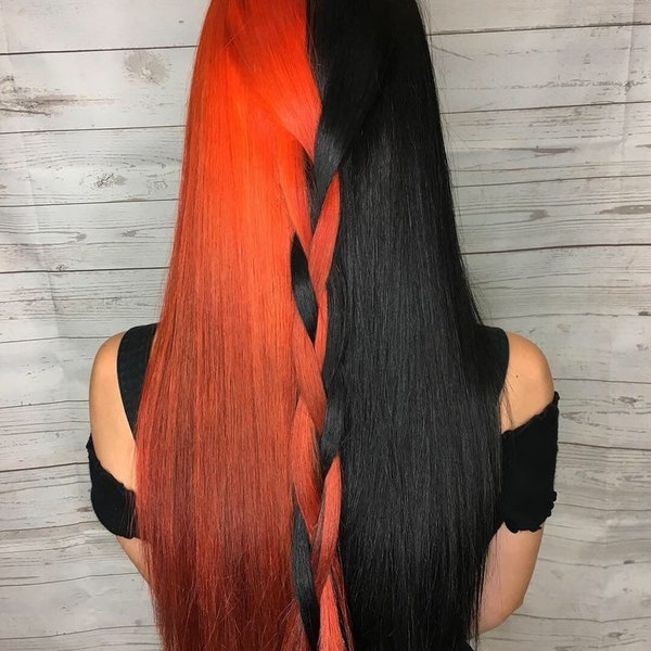 24” Orange & Black 2 Tone split dye straight lace front wig . Arrives New