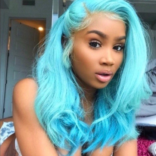 24 SKY Blue Ombre Body Wavy Curly Lace Front Wig for - Etsy