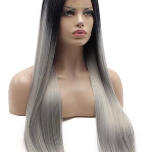 28 grey ombre straight long lace front wig NEW Arrives New imagem 3