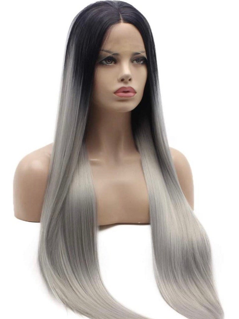 28 grey ombre straight long lace front wig NEW Arrives New image 3