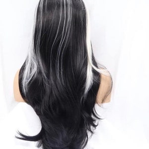 22 Black & White split dye Natural straight LaceFront wig ARRIVES NEW Perfect for Cruella Deville or Cosplay costumes image 5