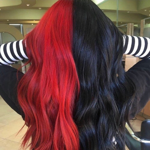 24 Red Black 2 Tone Split Dye Lace Front Wig Arrives New Etsy