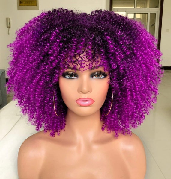 Purple Curly BANG Fro Natural Girl WIg campestre.al.gov.br