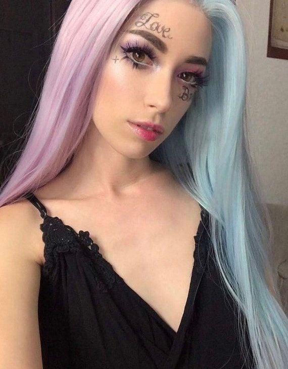 24 Purple Blue 2 Tone Split Dye Lace Front Wig . Arrives New Etsy