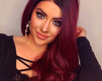 22” BURGUNDY ombre body wavy middle part Cosplay full cap wig *new*