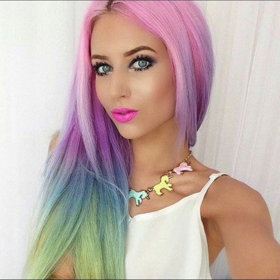 26 Rainbow Colorful Unicorn Pink Pastel STRAIGHT Lacefront | Etsy
