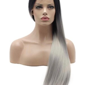 28 grey ombre straight long lace front wig NEW Arrives New image 4