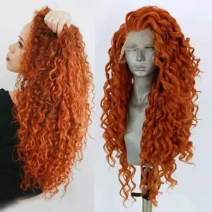 22” COPPER red orange  curly  wavy lace front wig *NEW*