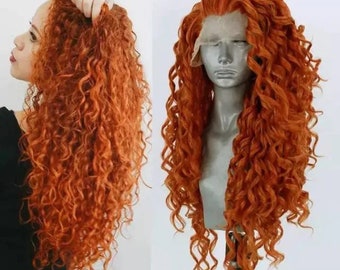 22” COPPER red orange  curly  wavy lace front wig *NEW*
