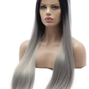 28 grey ombre straight long lace front wig NEW Arrives New image 6