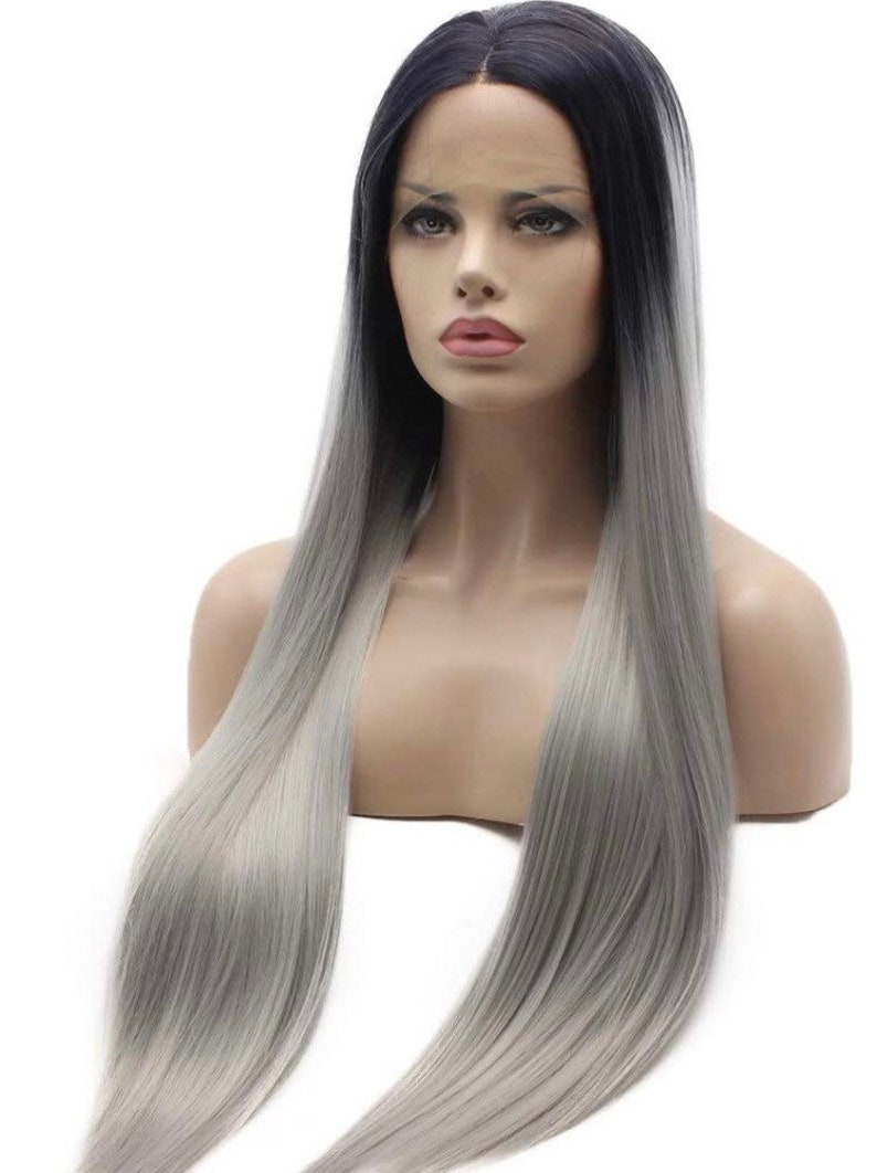 28 grey ombre straight long lace front wig NEW Arrives New image 6