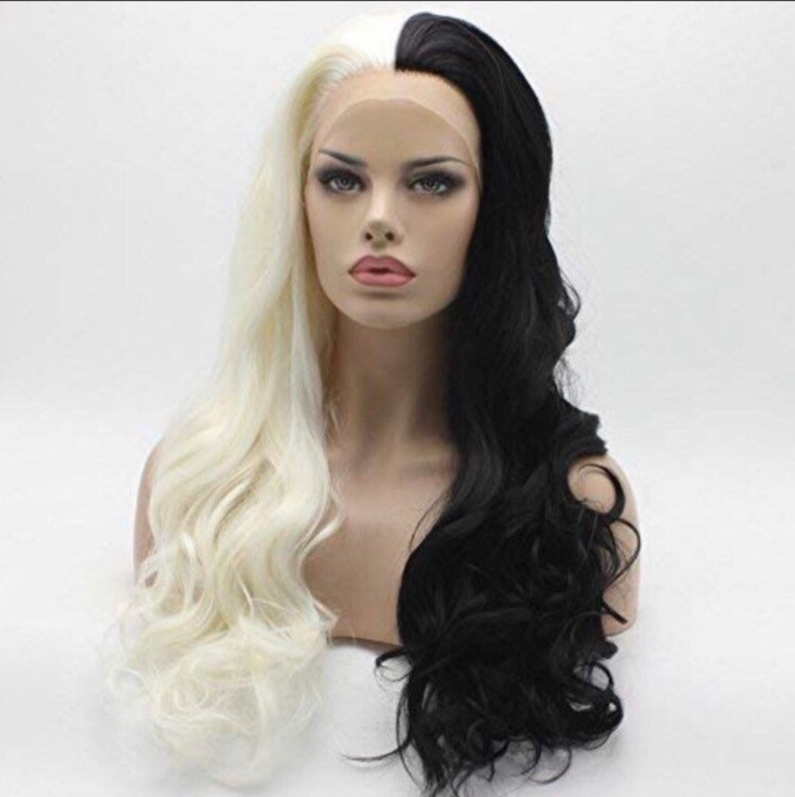 CRUELLA 22 Black & White Split Dye Body Wavy Lace Front Wig Etsy