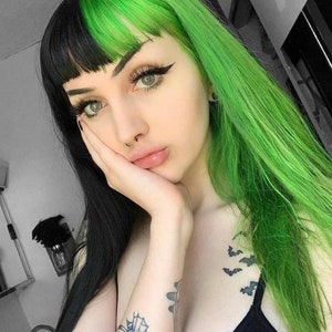 22” Black & Green split dye straight wig -ARRIVES NEW Perfect for Cosplay