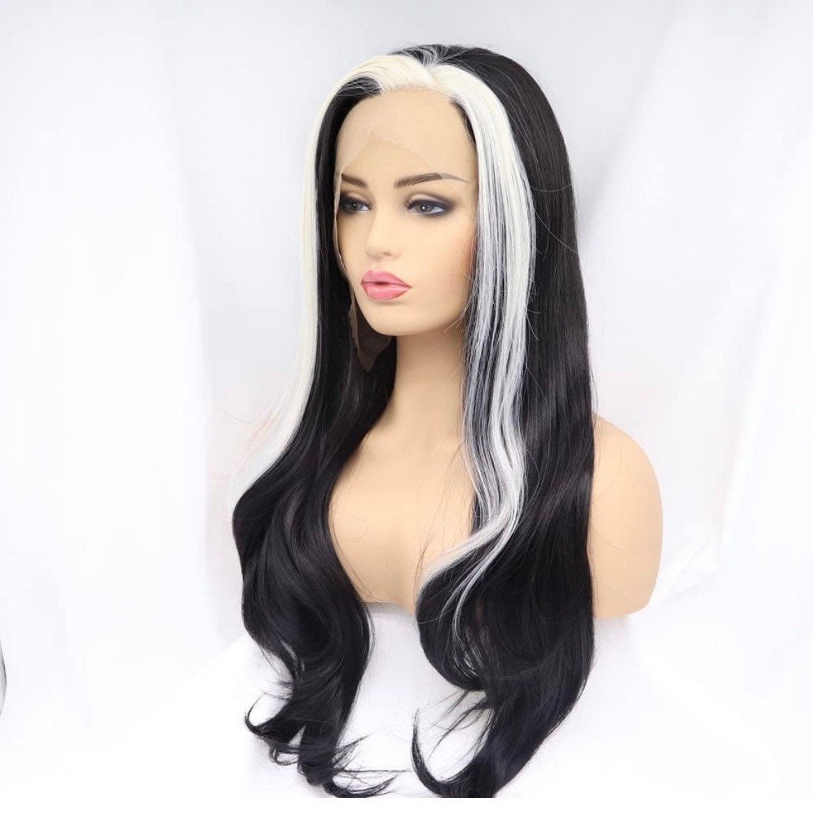 CRUELLA 22 Black & White Split Dye Body Wavy Lace Front Wig