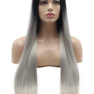 28 grey ombre straight long lace front wig NEW Arrives New imagem 2