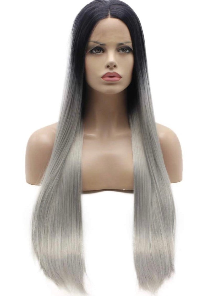 28 grey ombre straight long lace front wig NEW Arrives New image 2