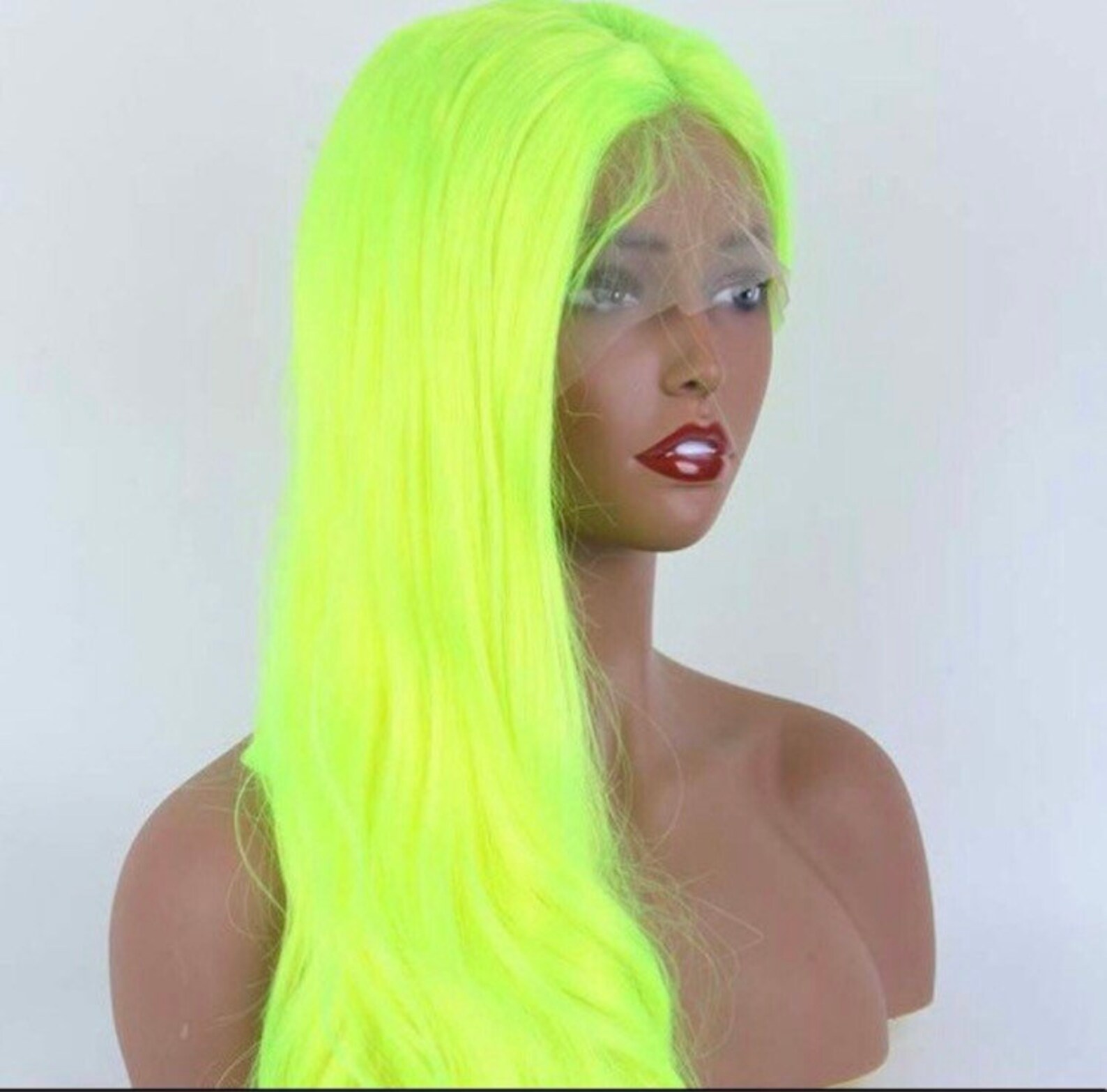 24 Neon Yellow Green Body Wavy Yellow Green Lace Front Wig Etsy