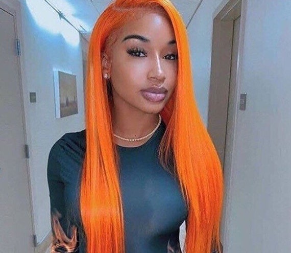 22 Orange Straight Lace Front Wig NEW 6 Front Part Space Etsy