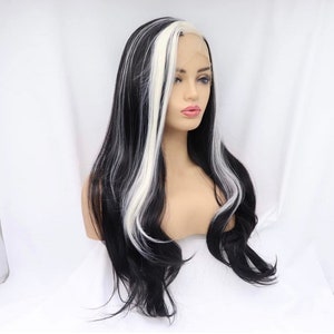 22 Black & White split dye Natural straight LaceFront wig ARRIVES NEW Perfect for Cruella Deville or Cosplay costumes image 4