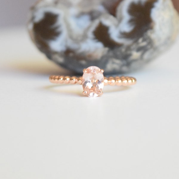 Morganite (Oval) Solitaire Ring in Sterling Silver w/ 14K Rose Gold Overlay (size 7)