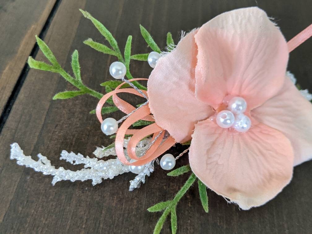 Ring Corsage Peach Blossom With White Accents Prom Dance