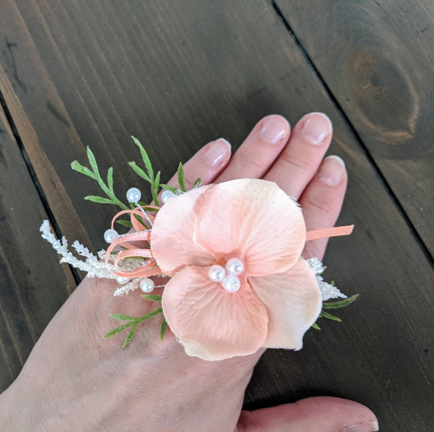 Ring Corsage Peach Blossom With White Accents Prom Dance