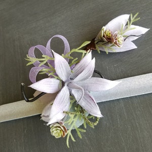 Silk light purple succulent wrist corsage