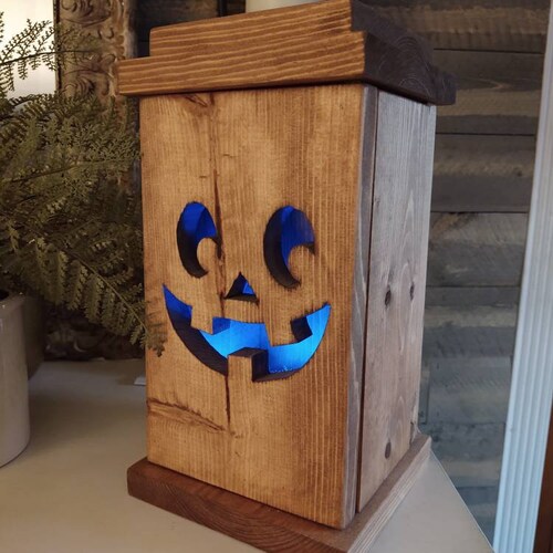Wooden Jack O LANTERN BOX Rustic Halloween Lantern Etsy