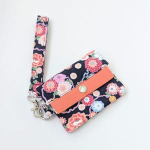 Japanese Floral Mini Wallet: Navy Chrysanthemum Peony Wristlet