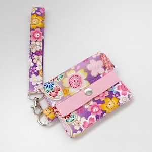 Cartera minimalista japonesa con correa / Flor de cerezo en gradación de lavanda púrpura