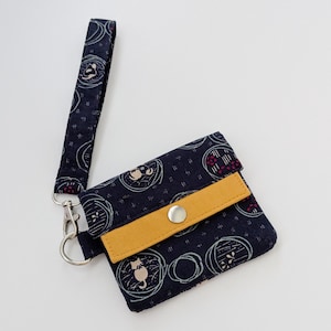 Carteira de gato japonesa – Mini carteira azul-marinho com estampa de gato bege, porta-moedas pequeno, presente feito à mão para ela