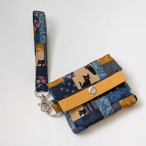 Japanische schwarze Katze Minimalist Geldbörse mit Riemen / Navy