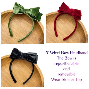 Red Velvet Hair Bow, Headband, Green Velvet Bo,w Headband, Black Velvet Bow Headband, Girls Headbands, Winter Holiday Headbands