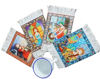 Rug Table Coasters – Oriental Design Fabric Carpet Drink Mats Perfect Cloth Fabric Cork Back Coaster is the Perfect housewarming present! Set of 4 Oriental Carpet Coasters Assorted Designs Rug Table Coasters – Oriental Design Fabric Carpet Drink Mats Perfect Cloth Fabric Cork Back Coaster is the Perfect housewarming present! Set of 4 Oriental Carpet Coasters Assorted Designs