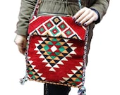 Kilim Bag,Turkish Rug,Carpet Design,Shoulder,Messenger Style,With Tassels and Beads,Daily Use,Bolsa Diaria,Sac Quotidien,Tägliche Tasche