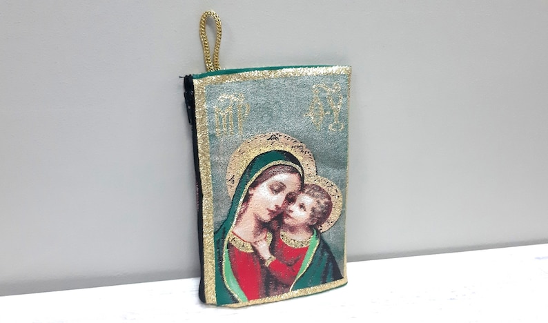 Catholic pouch Rosaries purse Madonna Jesus Case-Chaplet Bag-Icon holder Virgen Mary purse 5 pcs.,Holy Rosary pouch Religious Gift