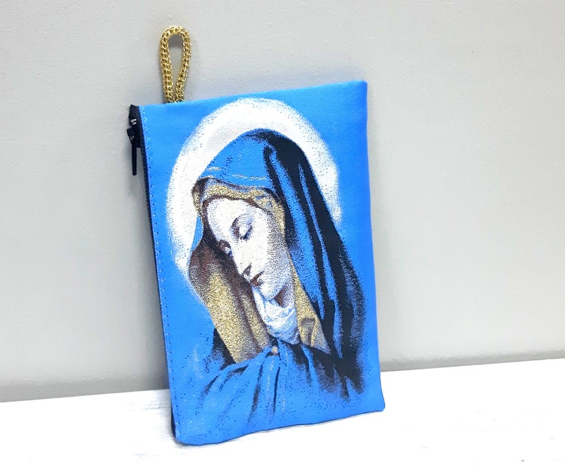 Catholic pouch Rosaries purse Madonna Jesus Case-Chaplet Bag-Icon holder Virgen Mary purse 5 pcs.,Holy Rosary pouch Religious Gift