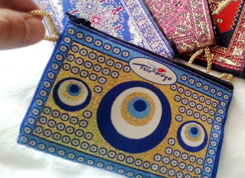 Evil Eye Turkish Coin Purse,Kilim Bag,Zippered,Pouch,Wallet,Cell Phone Holder,Monedero Turco,T\u00fcrkischer Geldbeutel,Porte Monnaie