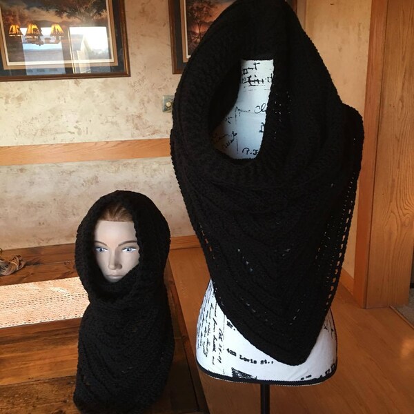 Oleander hooded scarf mommy and me set.. black hooded scarf. Mommy and me set