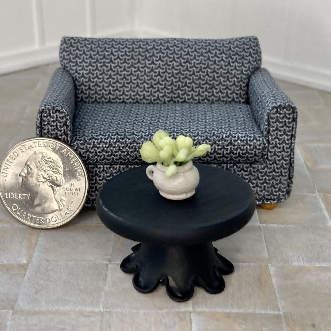 124 Scale Dollhouse Coffee Table, Miniature Coffee Table, Half Scale Coffee Table, Black Round