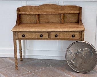 1:24 Scale Dollhouse Desk, Golden Oak Stained Miniature Writing Furniture