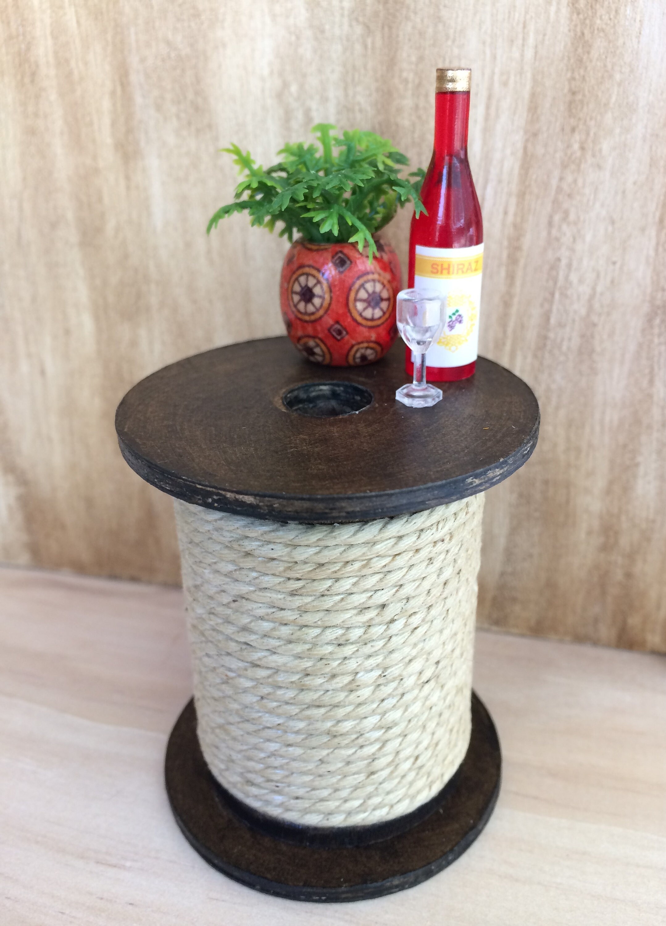 Miniature Spool Side Table Accent Wooden End Dollhouse Furniture Diorama Room Box