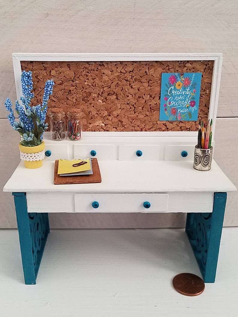 Miniature Desk Dollhouse Writing Office Furniture Miniatures Craft Hobby Handmade