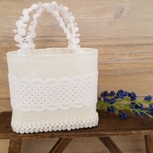 Miniatuur strandtas poppenhuis, crèmekleurige draagtas, schaal 1:12