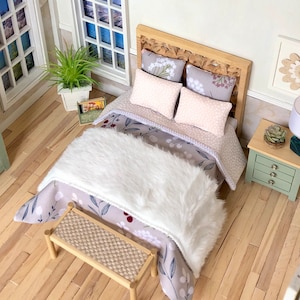 1:12 Schaal Poppenhuis Beddengoed, Poppenhuis Sprei, Bed N&#39; Bag, Euro Kussens, Bed Runner, Decoratief Kussen, Beddengoed Ensemblel, Miniatuur Decor