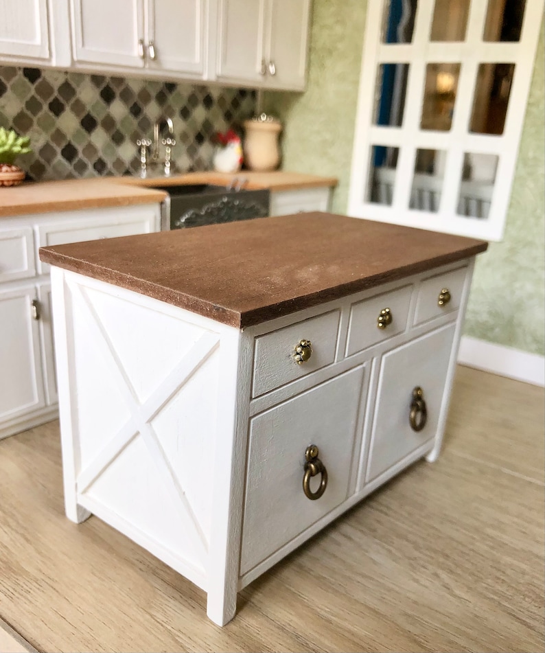 112 Scale Dollhouse Kitchen Island Farmhouse Island Kitchen Etsy