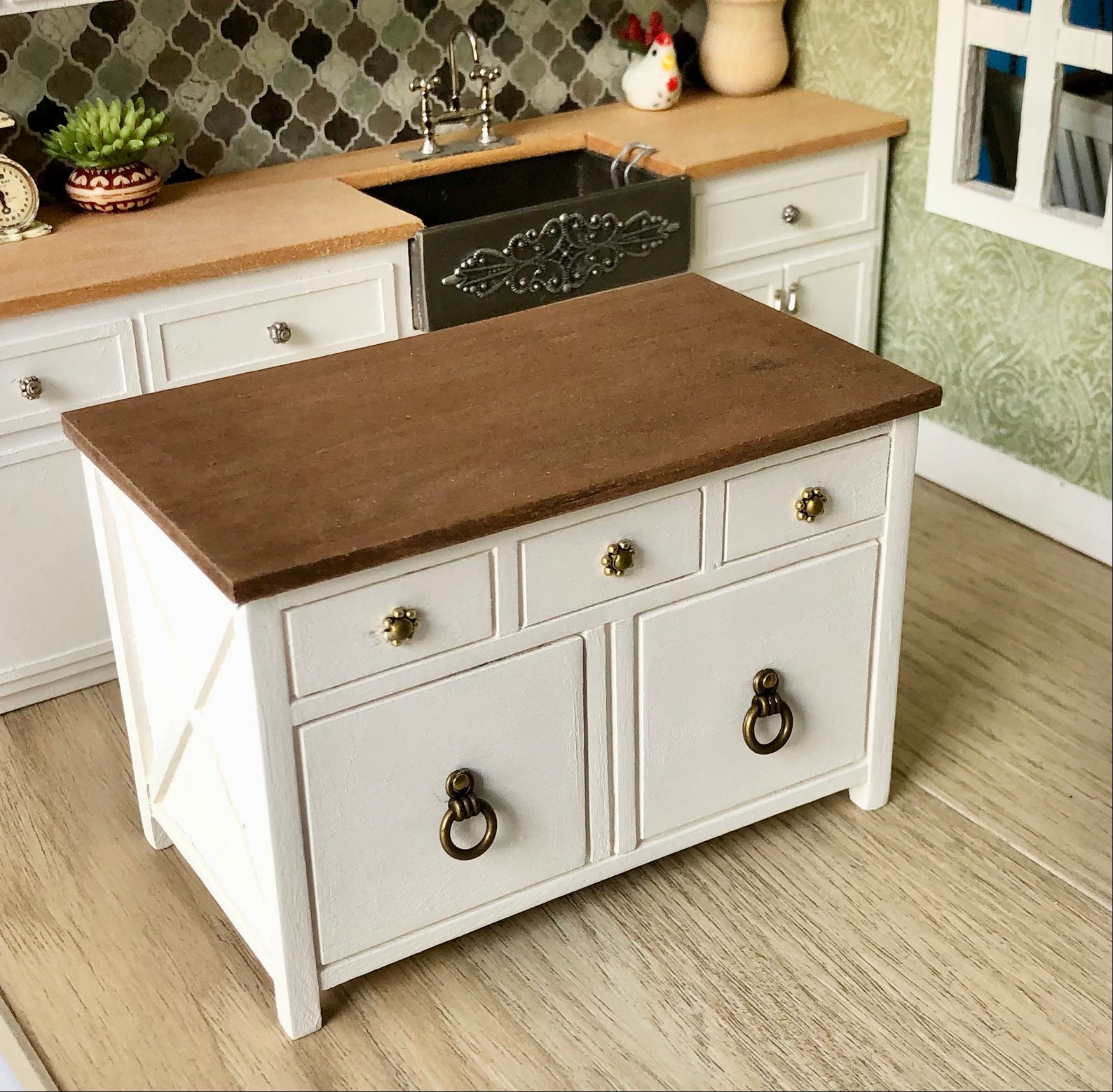 112 Scale Dollhouse Kitchen Island Farmhouse Island Kitchen Etsy